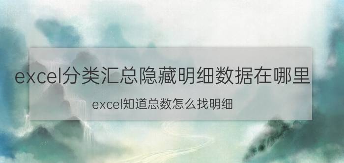 excel分类汇总隐藏明细数据在哪里 excel知道总数怎么找明细？